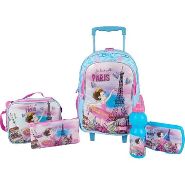 Roco Paris 5-in-1 Value Set Trolley Bag with Accessory, Blue/Pink