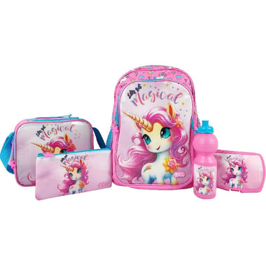 Roco Magical Unicorn 5-in-1 Value Set Backpack with Accessory, Pink/Blue