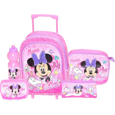 Disney Minnie Mouse 5-in-1 Value Set Trolley Bag with Accessory, Pink/Yellow