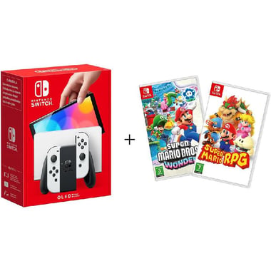 Nintendo Switch - OLED Joy-Con (White), 64 GB, Bundle with Super Mario Bros. Wonder;Super Mario RPG, White