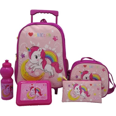 Roco Unicorn "I Love Unicorn" 5-in-1 Kinder Trolley Bag with Accessory, Pink