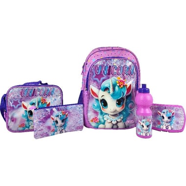 Roco Unicorn 5-in-1 Value Set Backpack with Accessory, Pink/Purple