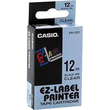 كاسيو ليبل‎‎-‎‎EZ XR-12‎‎X1 شريط لصق مخصص لماكينات الطباعة، 12‎ mm X ‎8‎ m، شفاف‎/‎أسود