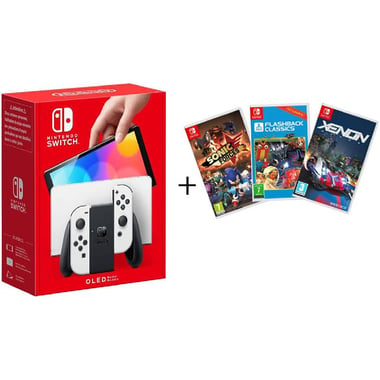 Nintendo Switch -OLED Joy-Con (White), 64 GB, Bundle with 3 Games, White