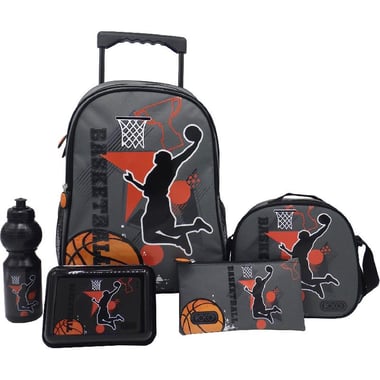 Roco Basketball Jump 5-in-1 Kinder Trolley Bag with Accessory, Grey