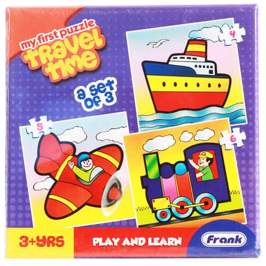 Frank Play and Learn My First Puzzle: Travel Time Picture Puzzle, Set of 3 - 15 Pieces, English, 3 Years and Above