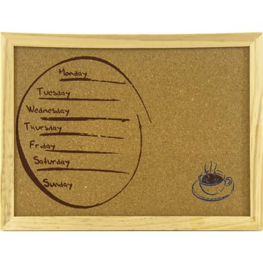 Cork Board - Printed "Days of The Week", Wooden Frame, 11.81 in ( 30.00 cm )X 8.86 in ( 22.50 cm )