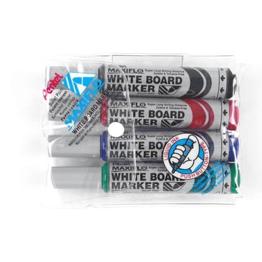 Pentel MaxiFlo Whiteboard Marker, 2 - 6 mm Chisel Tip, Black;Blue;Green;Red