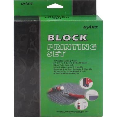 U-Art Printing Set: Ink Tray;Ink;Lino Handle & Cutters;Storage Box;Brayer Block Printing,