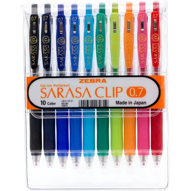 زيبرا ساراسا كليب قلم حبر جل، ألوان حبر متنوعة، 0‎.7‎ MM، رأس  حبر كروية، 10 قطع
