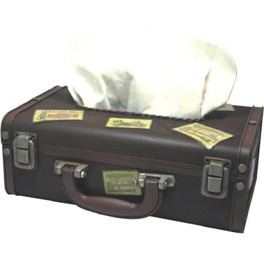 حقيبة صندوق مناديل ورقية مجسم صغير للديكور، بني داكن