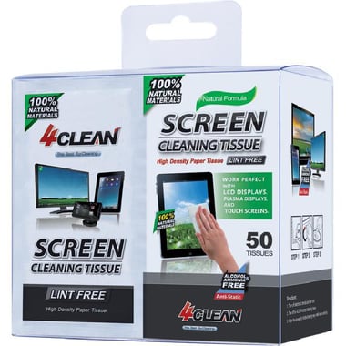 فور كلين Screen Cleaning Tissue، ‎50‎ Pieces مجموعة تنظيف للشاشة، سم ‎12‎.7‎ × ‎21‎ :منديل تنظيف، ابيض